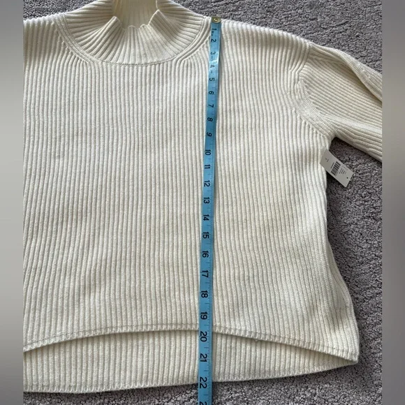 NWT Anthropologie Maeve Ivory Rib Knit Sweater, Mock Neck, Balloon Sleeves,Small - Picture 9 of 15